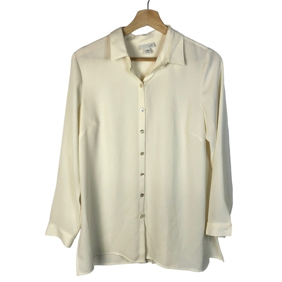 J. Jill Petite Off White Crepe Long Sleeve Button Down SP - Picture 1 of 4